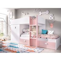 cama tren con armario y 2 cajones - 150x271x111 - blanco  rosa -groe