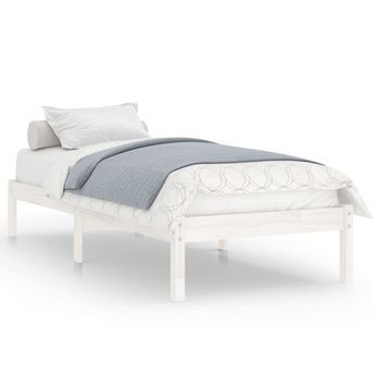 Cama Individual | Cama Para Adultos | Estructura De Cama De Madera Maciza De Pino Blanco 100x200 Cm
