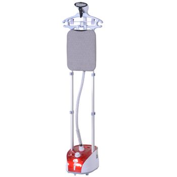 HOMCOM Plancha Vertical para Ropa 1800W Temperatura 11 Niveles Centro de Planchado Vertical con Depósito de 2L Rojo   Aosom España