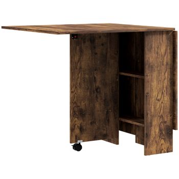 HOMCOM Mesa de comedor plegable abatible para 6 personas con 2 estantes abiertos y ruedas con freno, Marrón   Aosom España
