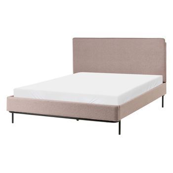 Cama Con Somier Moderna De Tela Con Cabecero Tapizado Gris Pardo 140 X 200 Cm Corio