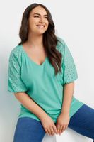 yours camiseta algodon verde con manga raglan bordada mujer curvy y tallas grandes yours