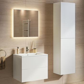 Conjunto De Muebles De Baño Con Columna 60 Cm Blanco Brillante - Lavabo Blanco - Lomazoo Nuvano
