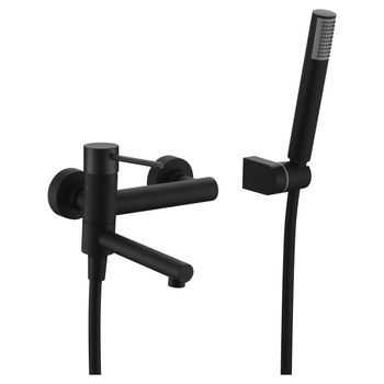 Set Banera-ducha Negro Mate En Latón Y Zama Con Tubo Metálico De 170 Cm