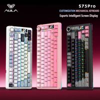 teclado mecanico para juegos aula s75 pro 75 intercambiable en caliente retroiluminacion rgb 4000mah teclas pbt inalambrico con pantalla led y perilla