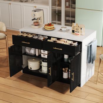Isla De Cocina Portátil De 120 Cm, Con Enchufes, Puerto Usb Y Toallero.
