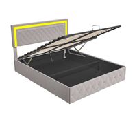 cama de matrimonio con canape de terciopelo de 160x200 cm - con led y somier de laminas - cama de matrimonio con canape - con cabecero regulable en altura - beige