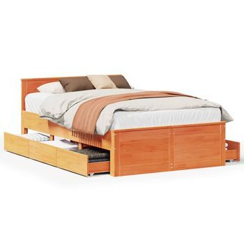 Cama Con Cabecero Sin Colchón Madera Maciza Marrón 120x200 Cm