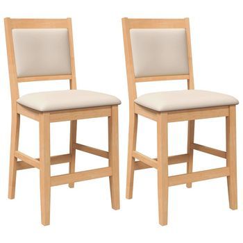 Taburetes De Bar Con Cojines, 2 Unidades, Madera Maciza Natural, Caucho Vidaxl