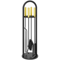 outsunny juego de utensilios para chimenea de 5 piezas de metal con escoba pala tenazas atizador y soporte 20x20x71 cm negro y dorado   aosom espana