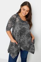 yours top negro estampado asimetrico con bolsillos laterales mujer curvy y tallas grandes yours
