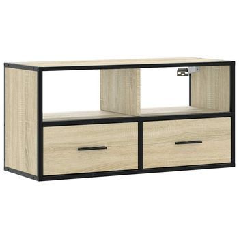 Mueble Tv | Mueble De Salón | Gabinete De Tv Madera Ingeniería Y Metal Roble Sonoma 80x31x39,5 Cm