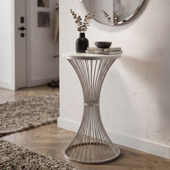 Mesa auxiliar de metal plateado cm ø 40x79