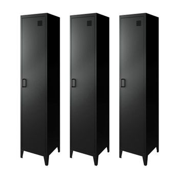 Armario Dormitorio Industrial Con 4 Almacenamientos, Set De 3, Negro