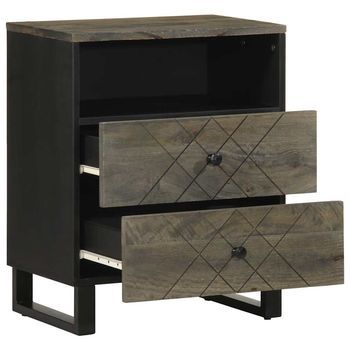 Mesita De Noche | Mesilla De Noche Negra 50x33x62 Cm Madera Maciza Mango