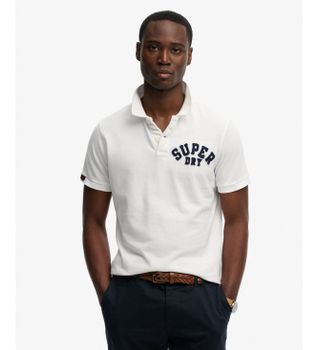 Superdry para hombre. M1110471A Polo Vintage Athletic blanco (L), Casual, Algodón, Manga corta