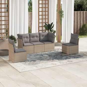 Conjunto De Sofás Jardín Con Cojines 5 Uds | Mueble Jardin Mesa Y Sillas Ratán Sintético Beige Cfw989669