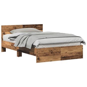 Cama Matrimonial | Cama Para Adulto | Estructura De Cama Con Cabecera Madera Vieja 193 X 125 X 70 Cm