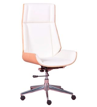 Silla oficina con respaldo alto de madera arce, blanco