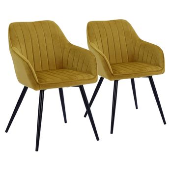 Juego de 2 sillas vintage de terciopelo mostaza