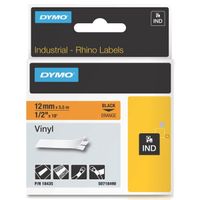 dymo s0718490  18435 ind rhino cinta vinilo negro sobre naranja 12 mm original