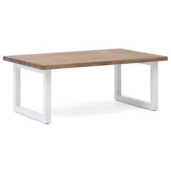 Mesa De Centro Icub Big Wood Eco 60x140x43cm Blanca Madera Efecto Vintage Estilo Industrial
