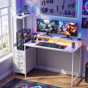 Escritorio Gaming De 147 Cm Blanco Con Luces Led Rgb Y Soporte Reversible