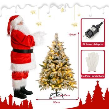 Árbol De Navidad Artificial De 136 Cm Con Nieve Y 150 Luces Led De Color Blanco Cálido, Color Verde
