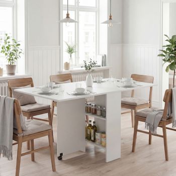 Mesa De Comedor De Aglomerado De Madera Homcom 140x75x74 Cm - Blanco