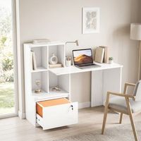 escritorio de ordenador con estanteria cajon archivador con llave blanco 126 x 50 x 109 cm