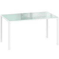 homcom mesa de comedor de cristal rectangular para 6 personas con patas de metal para cocina salon 140x80x75 cm blanco