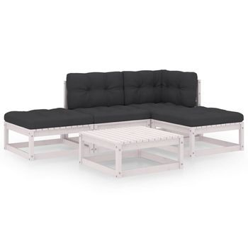 Juego De Muebles De Jardín 5 Piezas | Mobiliario De Jardín Y Cojines Madera Pino Maciza