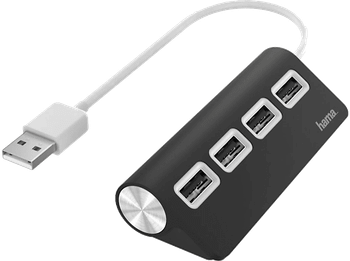 Hub - Hama 00200119, USB 2.0, Para portátiles, Plug & Play, 4x Puertos USB, Negro