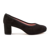 zapato salon en ante negro tacon cuadrado forrado modelo isis