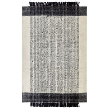 Alfombra De Lana Blanco Crema Negro 140 X 200 Cm Algodón Hecho A Mano Borlas Ketenli