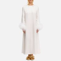 sleeper suzi feather-trimmed satin midi dress - s