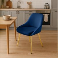silla de comedor con reposapies en terciopelo azul oscuro