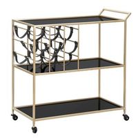 carro de metal y vidrio negro con soporte para botellas cm 79x395x82