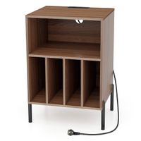 costway soporte para tocadiscos mesa con estante para discos patas metalicas estacion de carga y puerto usb para salon dormitorio oficina