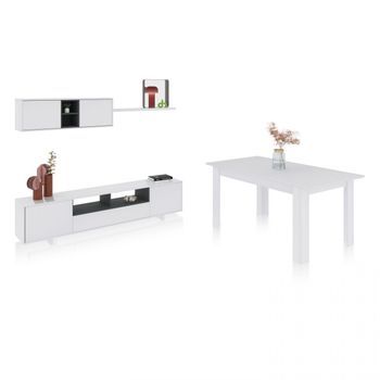 Pack Salón Con Mesa De Comedor Kenzo Plus Va Blanco Brillo - Gris Antracita 200 X 46 X 41 Cm