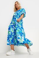 yours vestido escalonado de flores azules mujer curvy y tallas grandes yours