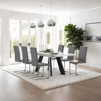 2 sillas de comedor ergonómicas y altas, forma de c, símil cuero gris