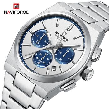 NAVIFORCE-Reloj de pulsera deportivo de cuarzo para hombre, cronógrafo informal con correa de acero, resistente al agua, para negocios