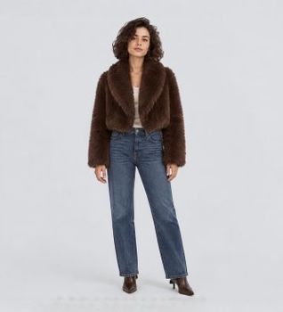 Twinset para mujer. 262TT2030 Chaqueta corta de pelo sintético marrón (38), Casual, Poliéster