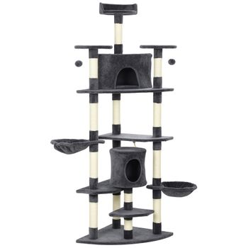 PawHut Árbol Rascador para Gatos Alto con Casetas y Hamacas 60x60x200 cm Gris Oscuro   Aosom España