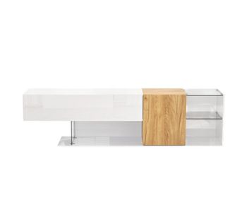 Mueble tv 180 cm - diseño minimalista, almacenamiento práctico, estantes de vidrio - blanco, natural