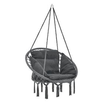 Hamaca Silla Colgante con Cojín de Asiento Kailua Algodón Poliéster Gris oscuro [casa.pro]
