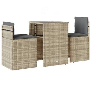 Sillas Y Mesita De Jardín 3 Uds | Conjunto Mueble Jardin Ratán Sintético Cojín Gris