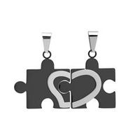 colgante de pareja en forma de puzzle de acero inoxidable pulido