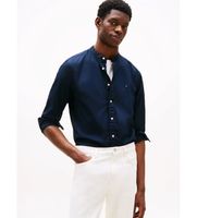tommy hilfiger para hombre mw0mw39966 camisa flex con cuello grandad marino s casual algodon manga larga